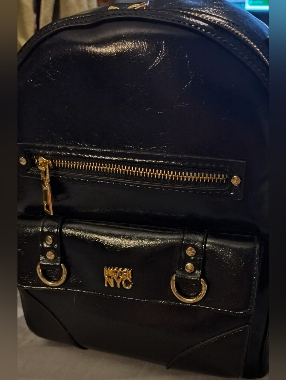 NWT! Black Embossed Patent Mini Backpack - Picture 2 of 13